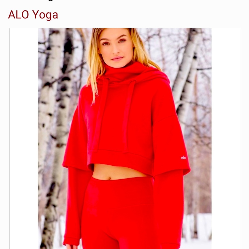 ALO Yoga Eternal Cropped Hoody in Red, Small, NEW